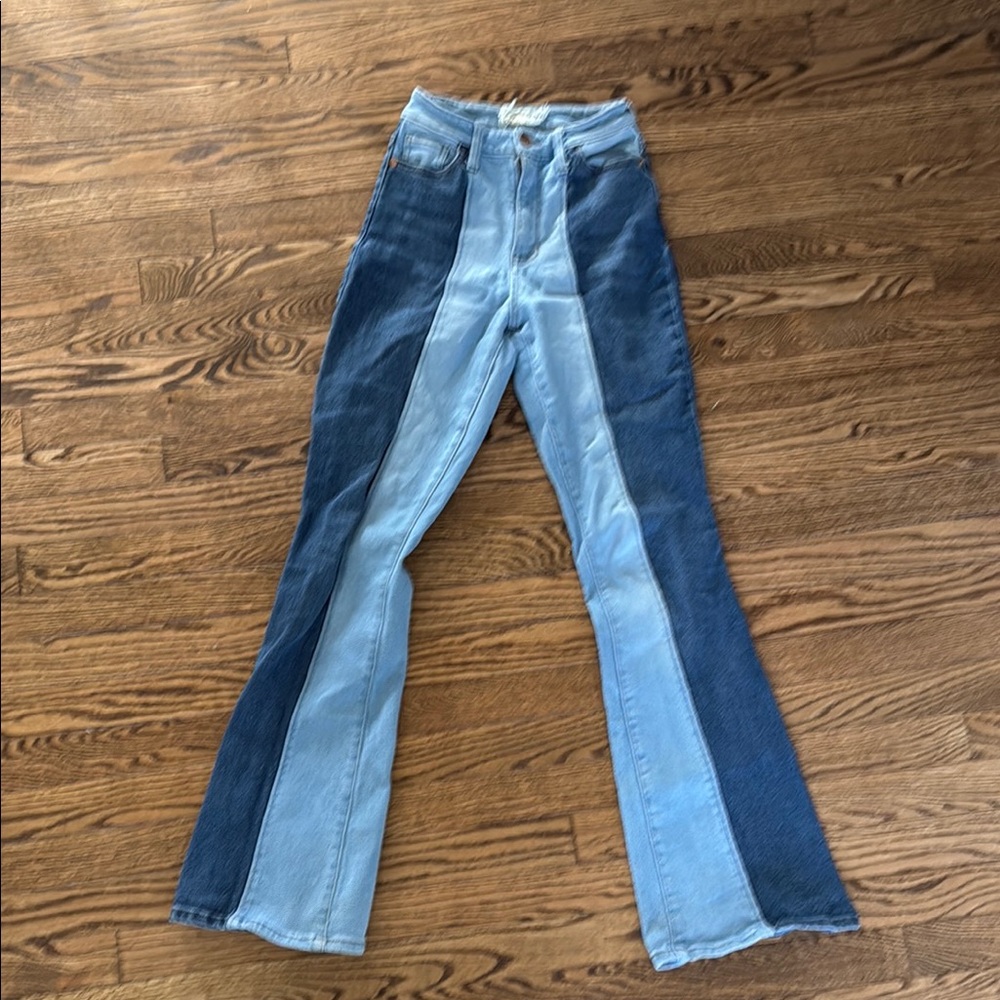 Altar'd State Blue Flare Two-Tone Jeans